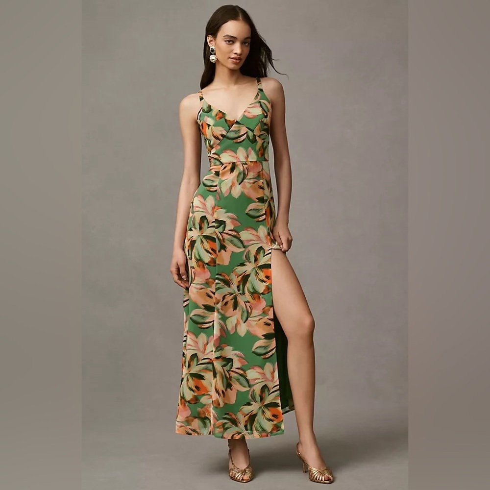 Hutch Green and Peach Floral Maxi Dress
